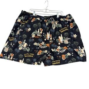 Big Dogs Swim Trunks Mens 2XL Black Hawaiian Beer Print Elastic Waist Mesh Lined